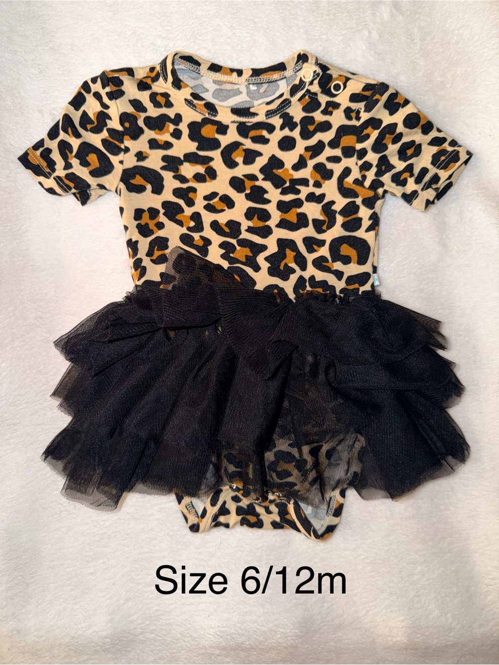 RuffleButts Baby Leopard Print Tutu Bodysuit - Black & Tan